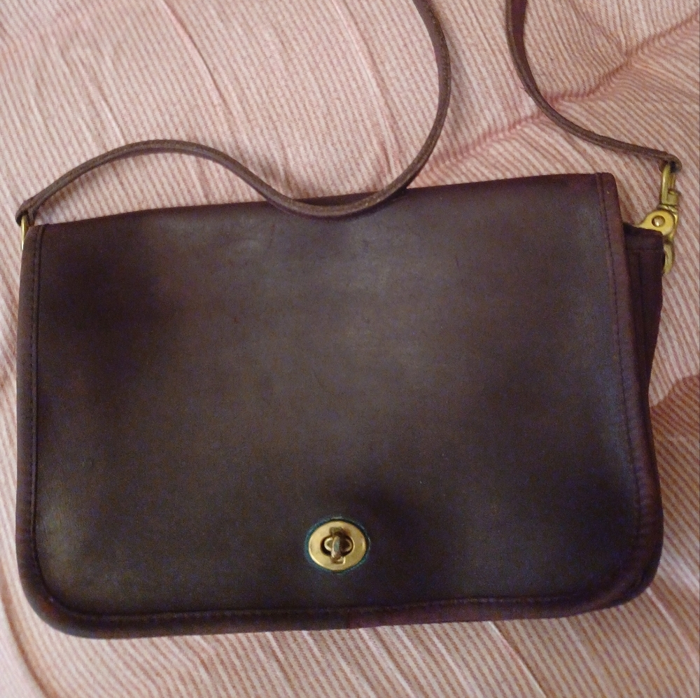 VINTAGE COACH BAG genuine leather, dark brown used